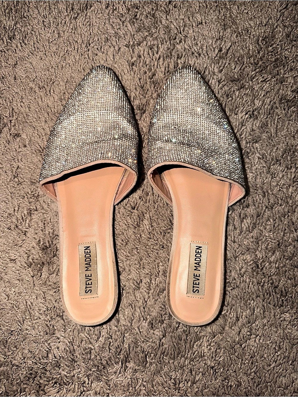 Steve Madden Pointed Toe Embellished Mules in Silver
